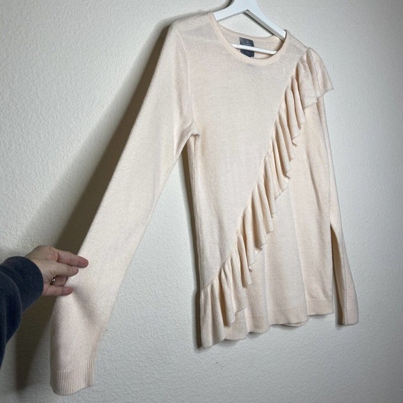 Mag by Magaschoni Pink Asymmetrical Ruffle Sweater Sz L - Picture 5 of 7